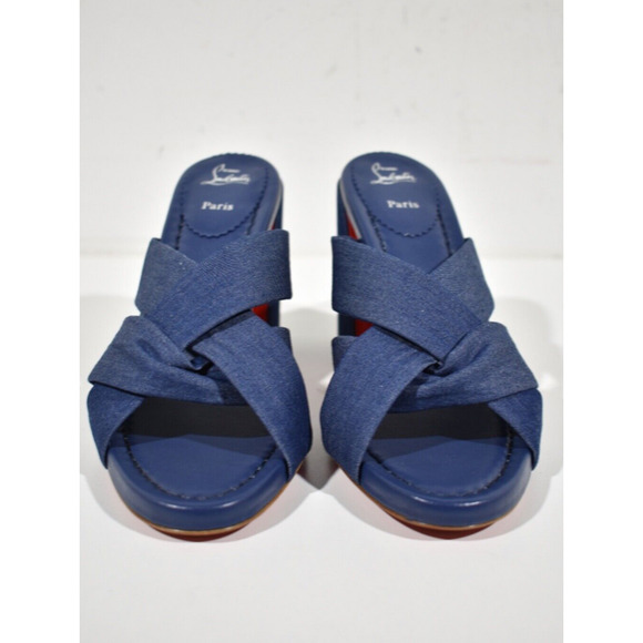 Christian Louboutin Disco Club 85 Blue Denim Backless Mule Sandal Heel 39 - Picture 4 of 9